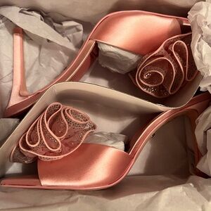 Aldo x Disney Pink Satin Heels with Floral Detail